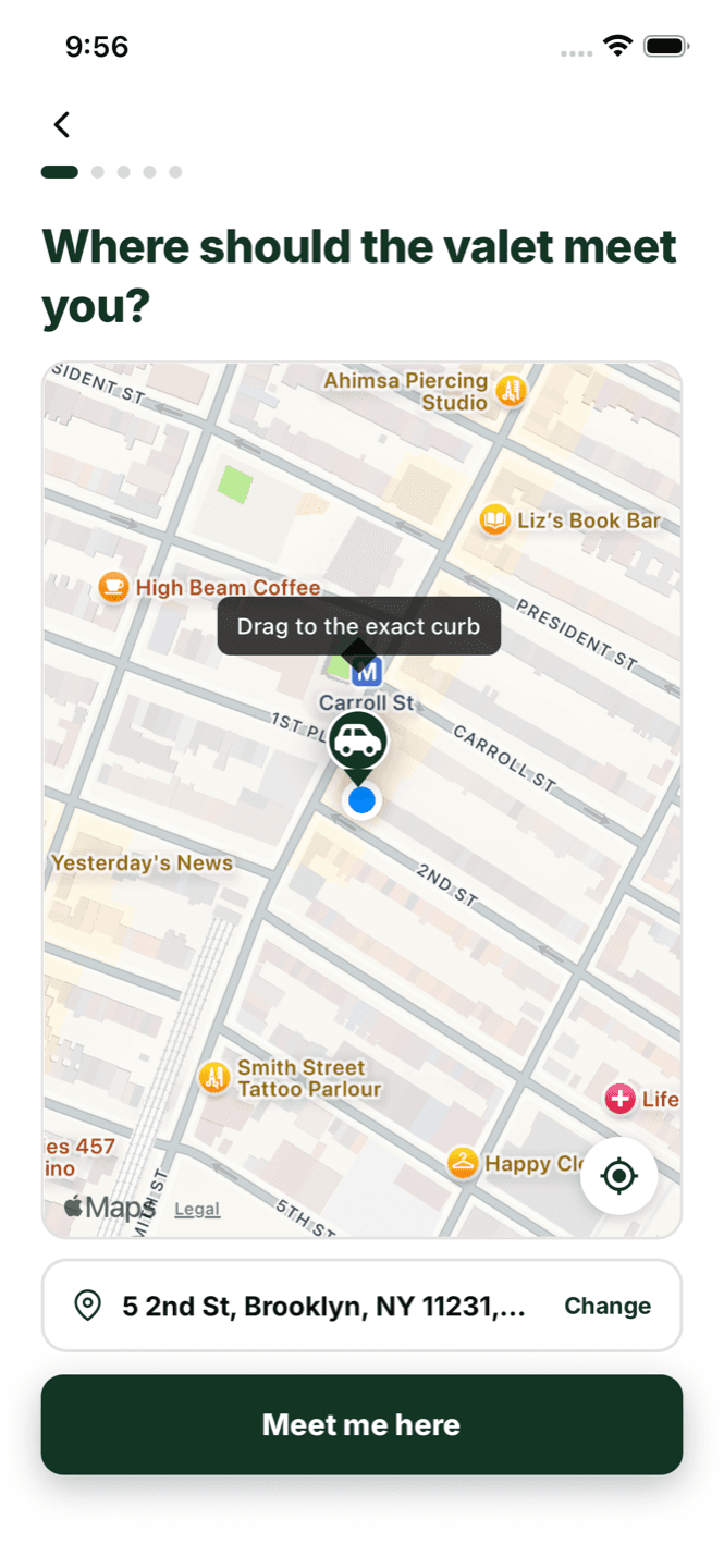 Drop the pin where you need the valet.