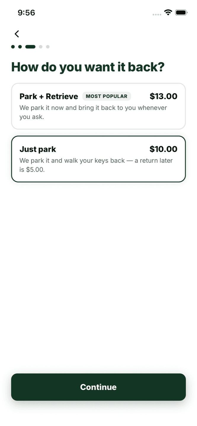 Just park, or buy the return trip now.